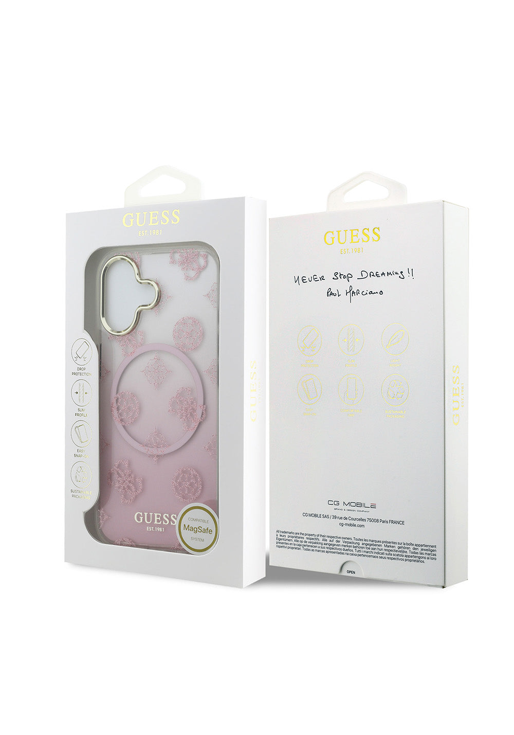 Apple iPhone 17 Kılıf Guess Orijinal Lisanslı Manyetik Şarj Uyumlu Simli Peony Desenli Silikon Kapak