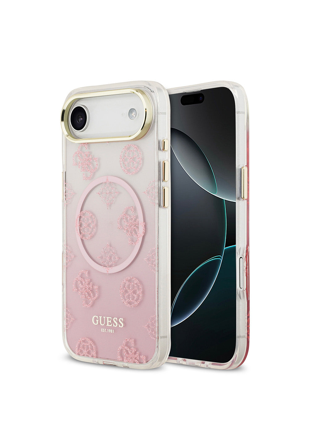 Apple iPhone 17 Air Kılıf Guess Orijinal Lisanslı Manyetik Şarj Uyumlu Simli Peony Desenli Silikon Kapak