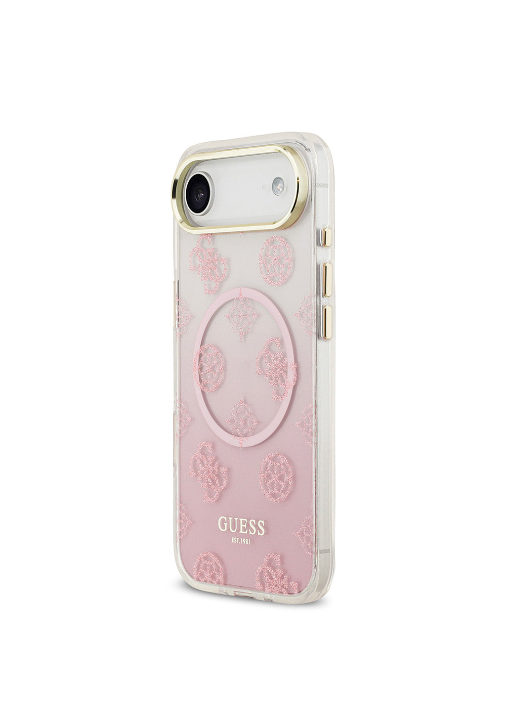 Apple iPhone 17 Air Kılıf Guess Orijinal Lisanslı Manyetik Şarj Uyumlu Simli Peony Desenli Silikon Kapak
