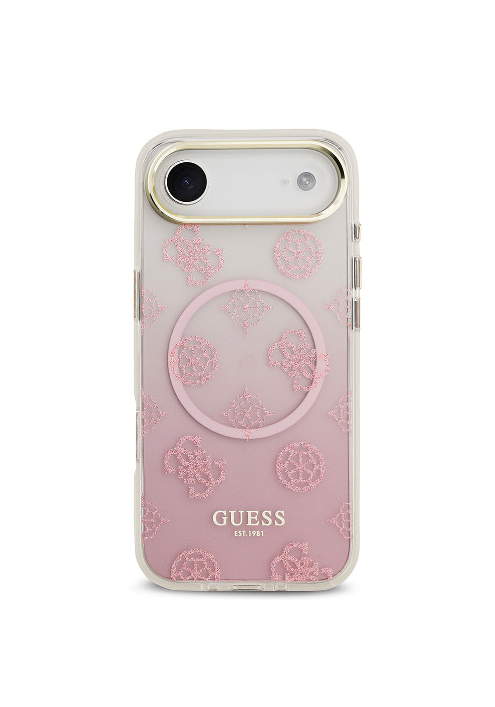 Apple iPhone 17 Air Kılıf Guess Orijinal Lisanslı Manyetik Şarj Uyumlu Simli Peony Desenli Silikon Kapak