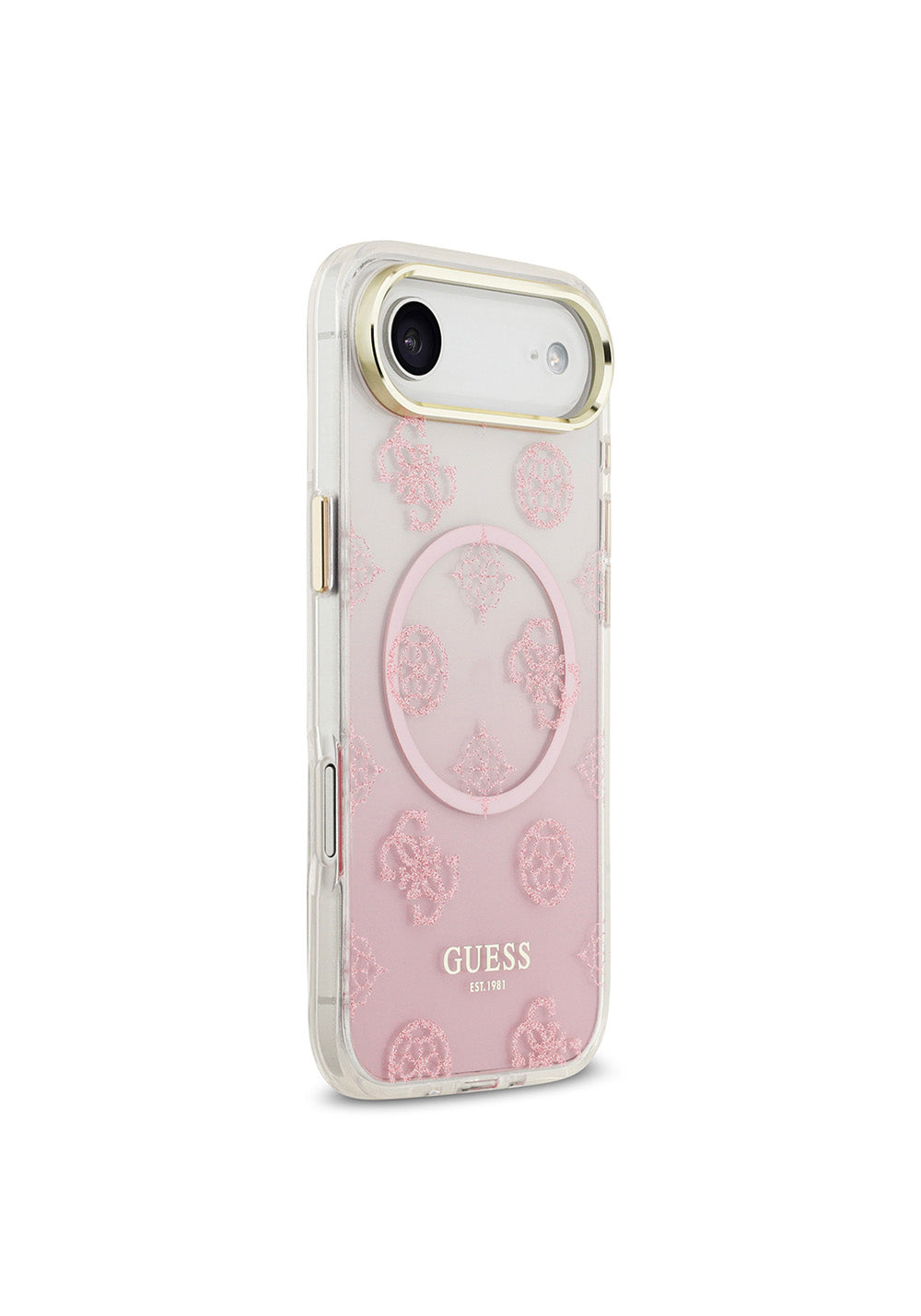 Apple iPhone 17 Air Kılıf Guess Orijinal Lisanslı Manyetik Şarj Uyumlu Simli Peony Desenli Silikon Kapak