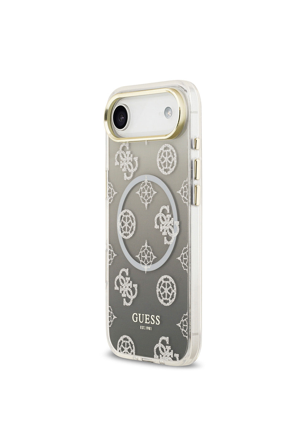 Apple iPhone 17 Air Kılıf Guess Orijinal Lisanslı Manyetik Şarj Uyumlu Simli Peony Desenli Silikon Kapak