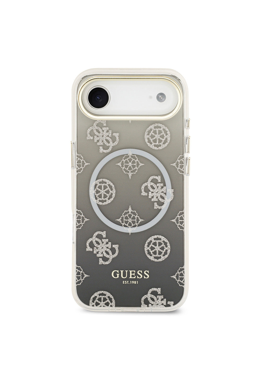 Apple iPhone 17 Air Kılıf Guess Orijinal Lisanslı Manyetik Şarj Uyumlu Simli Peony Desenli Silikon Kapak