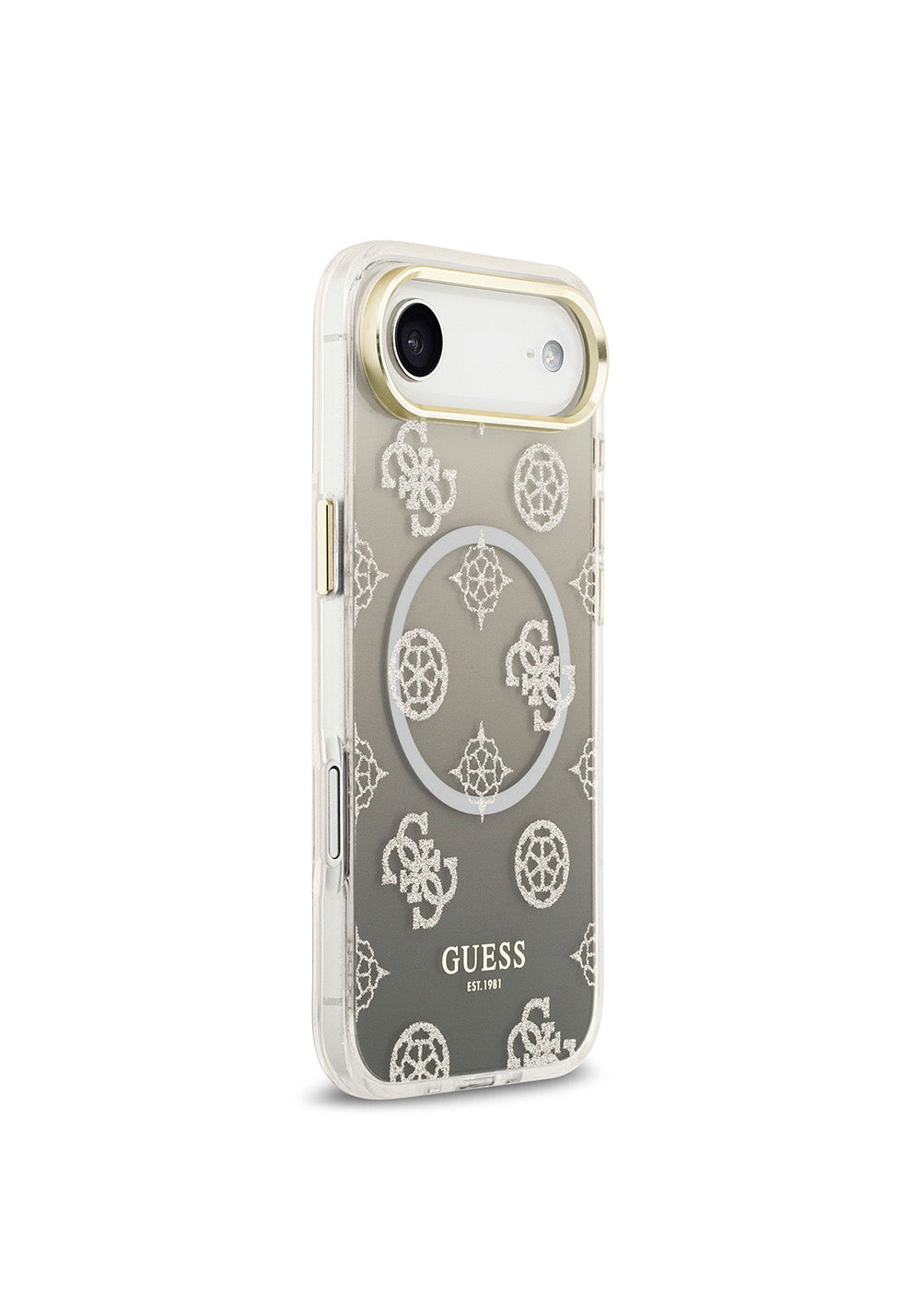 Apple iPhone 17 Air Kılıf Guess Orijinal Lisanslı Manyetik Şarj Uyumlu Simli Peony Desenli Silikon Kapak