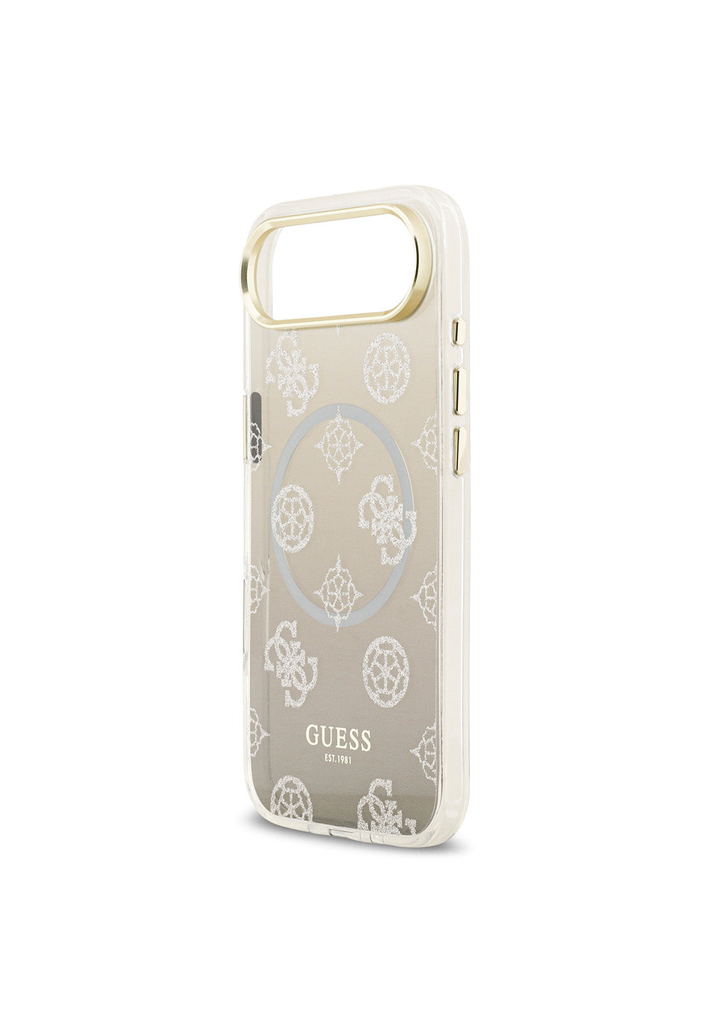 Apple iPhone 17 Air Kılıf Guess Orijinal Lisanslı Manyetik Şarj Uyumlu Simli Peony Desenli Silikon Kapak
