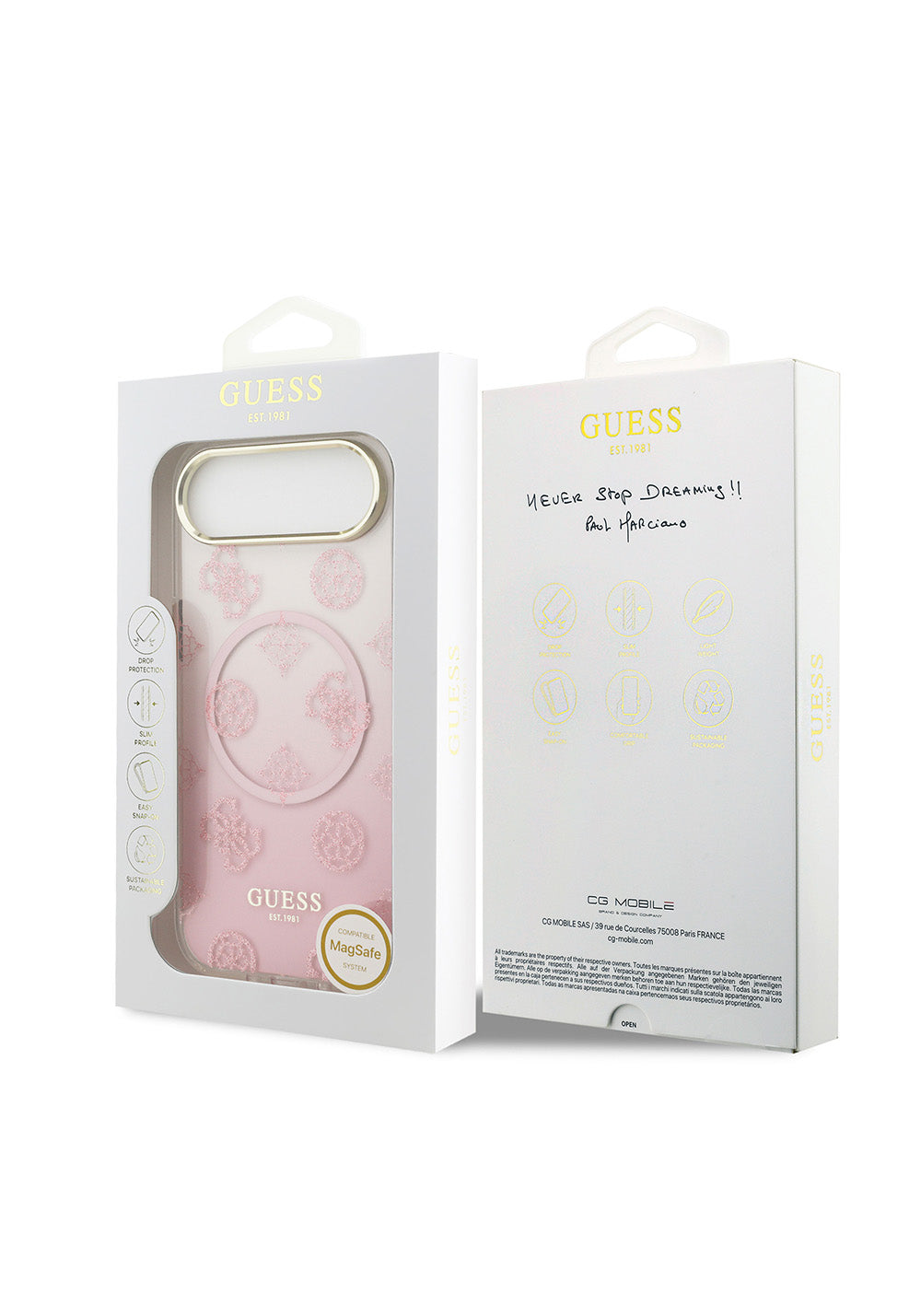 Apple iPhone 17 Air Kılıf Guess Orijinal Lisanslı Manyetik Şarj Uyumlu Simli Peony Desenli Silikon Kapak