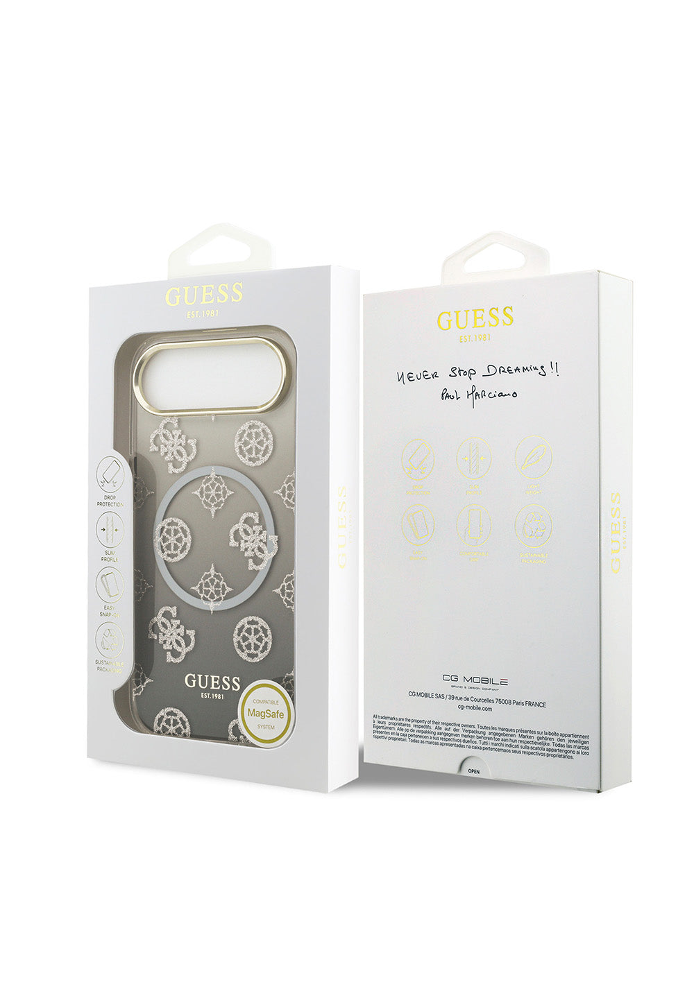 Apple iPhone 17 Air Kılıf Guess Orijinal Lisanslı Manyetik Şarj Uyumlu Simli Peony Desenli Silikon Kapak