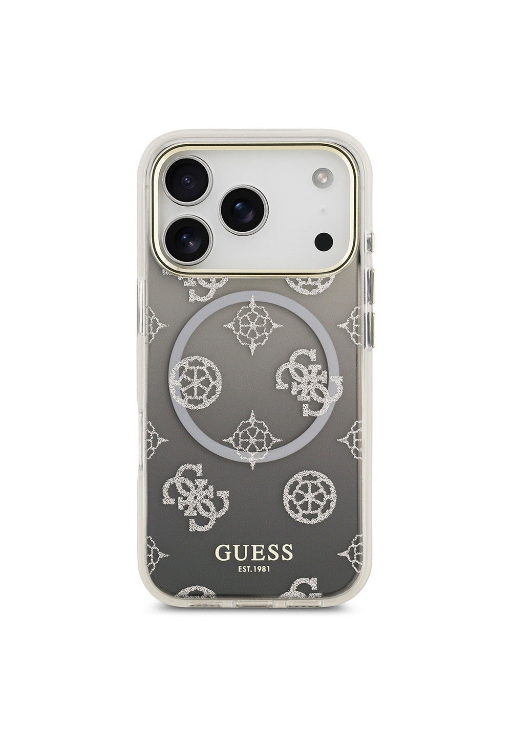 Apple iPhone 17 Pro Kılıf Guess Orijinal Lisanslı Manyetik Şarj Uyumlu Simli Peony Desenli Silikon Kapak
