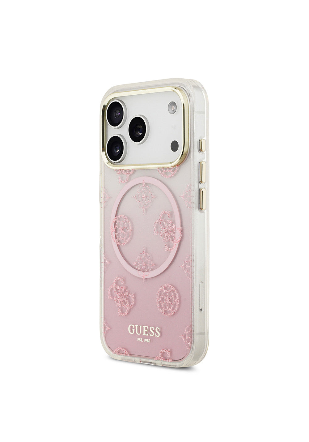 Apple iPhone 17 Pro Kılıf Guess Orijinal Lisanslı Manyetik Şarj Uyumlu Simli Peony Desenli Silikon Kapak