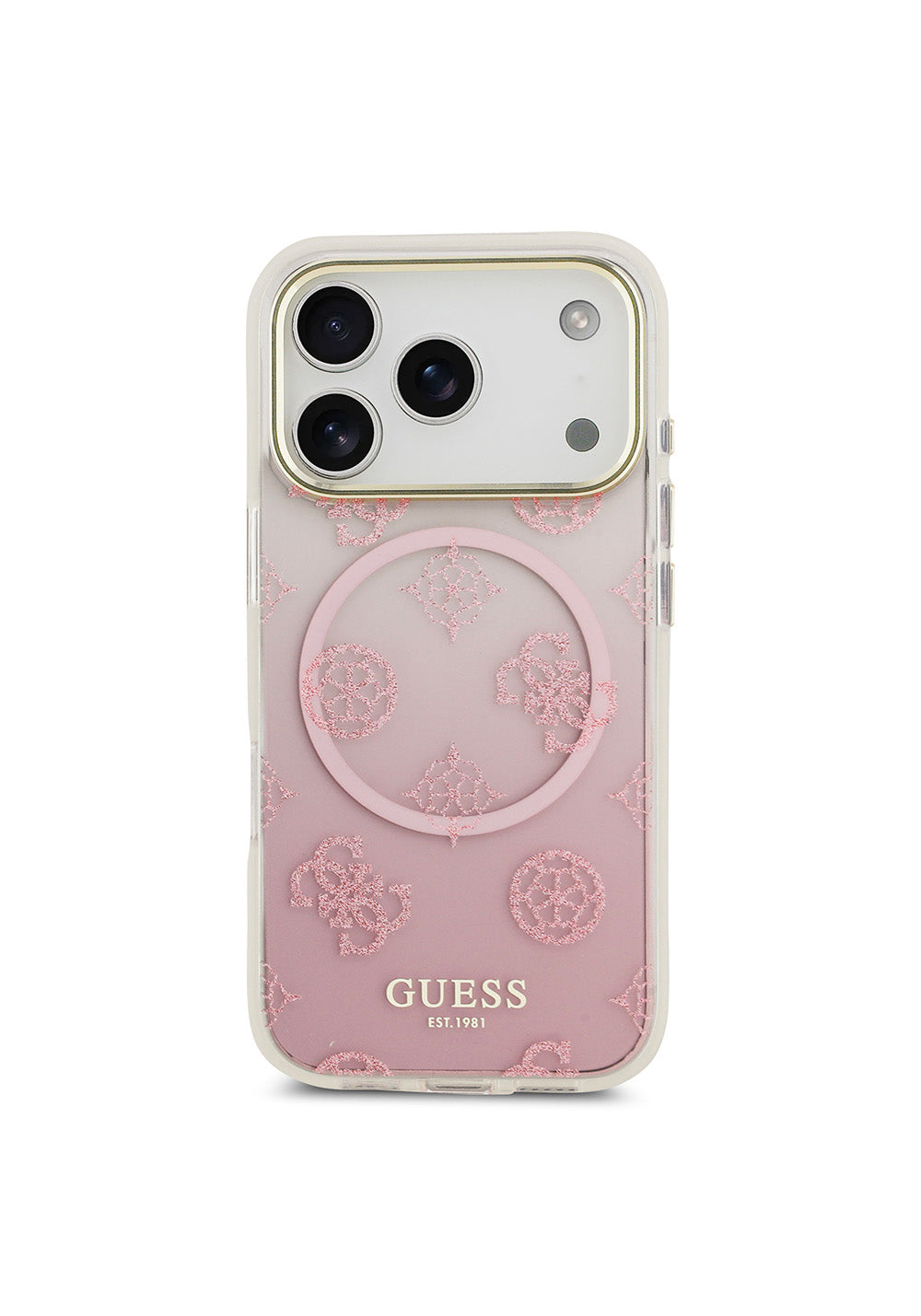 Apple iPhone 17 Pro Kılıf Guess Orijinal Lisanslı Manyetik Şarj Uyumlu Simli Peony Desenli Silikon Kapak