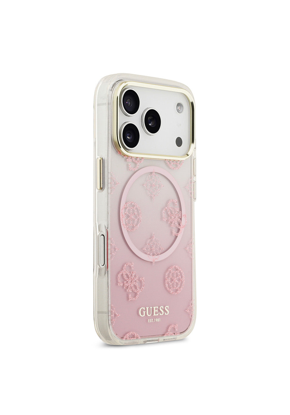 Apple iPhone 17 Pro Kılıf Guess Orijinal Lisanslı Manyetik Şarj Uyumlu Simli Peony Desenli Silikon Kapak