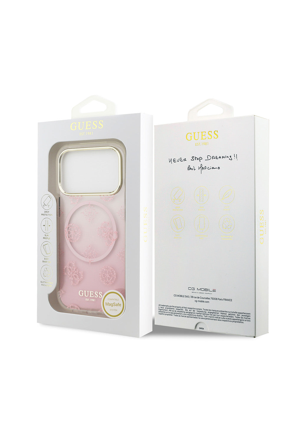 Apple iPhone 17 Pro Kılıf Guess Orijinal Lisanslı Manyetik Şarj Uyumlu Simli Peony Desenli Silikon Kapak