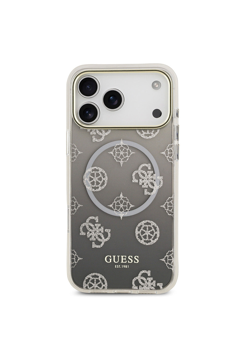 Apple iPhone 17 Pro Max Kılıf Guess Orijinal Lisanslı Manyetik Şarj Uyumlu Simli Peony Desenli Silikon Kapak