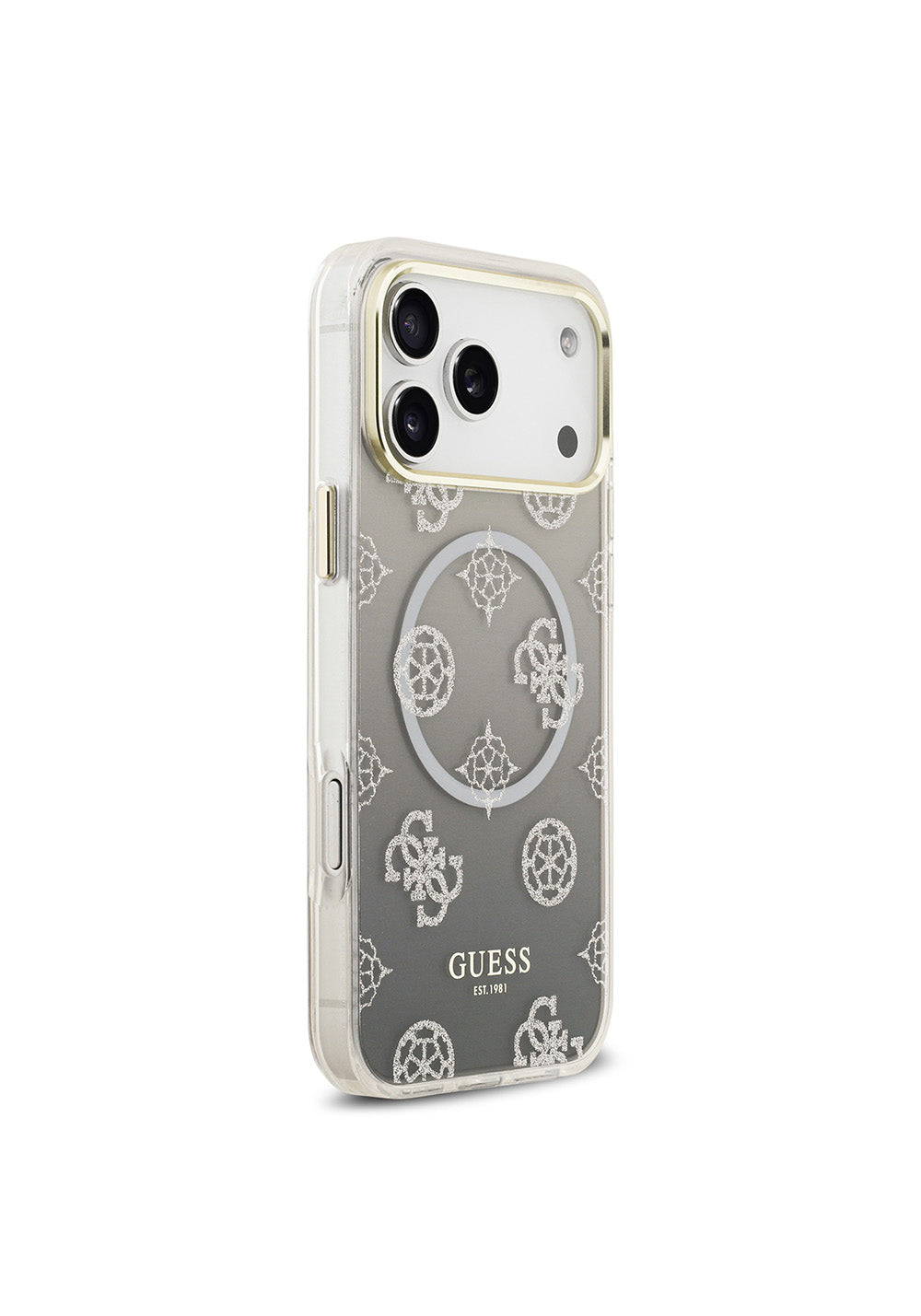 Apple iPhone 17 Pro Max Kılıf Guess Orijinal Lisanslı Manyetik Şarj Uyumlu Simli Peony Desenli Silikon Kapak
