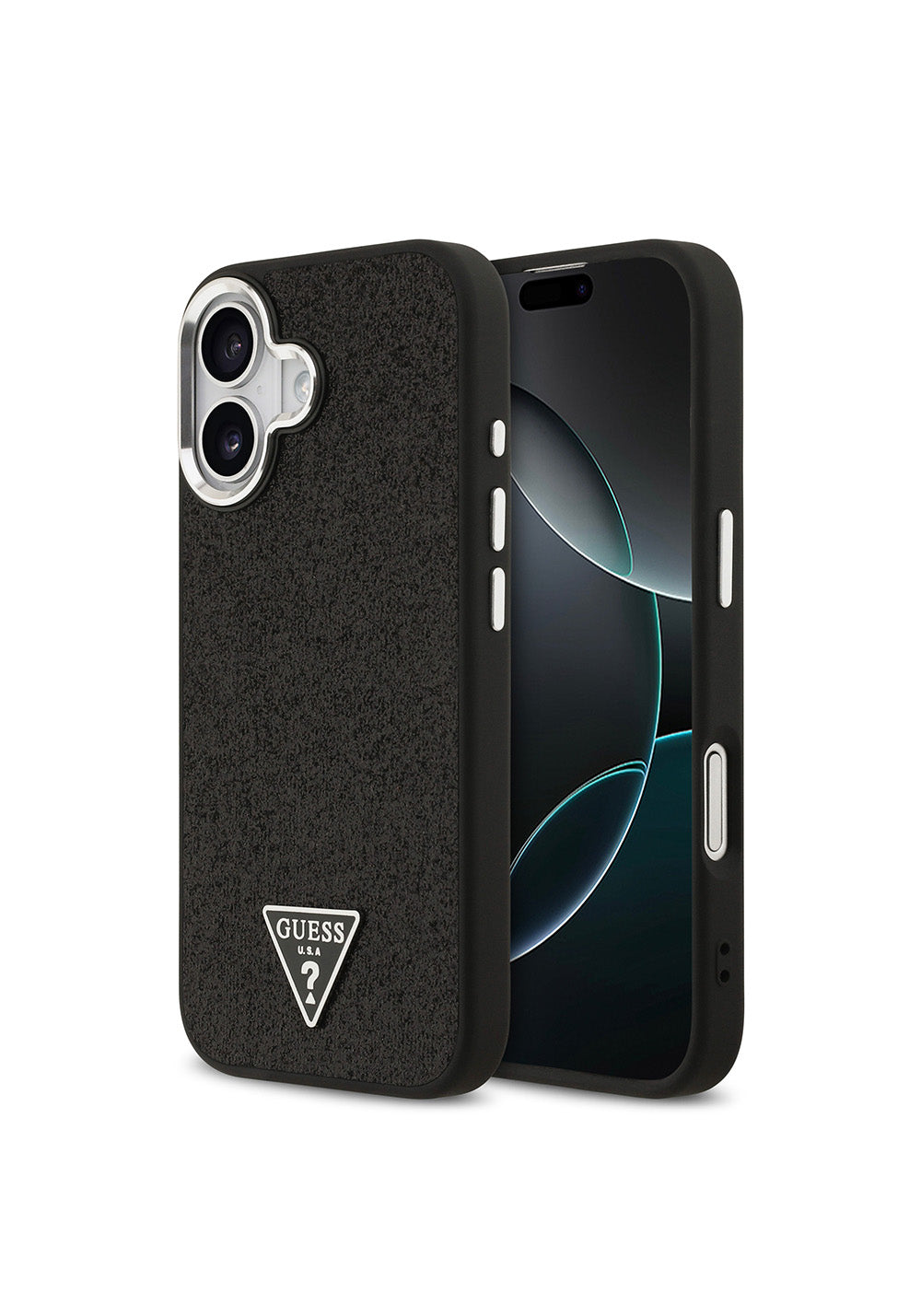 Apple iPhone 17 Kılıf Guess Orijinal Lisanslı Manyetik Şarj Uyumlu Metal Kamera Çerçeveli Üçgen Logolu Glitter Kapak