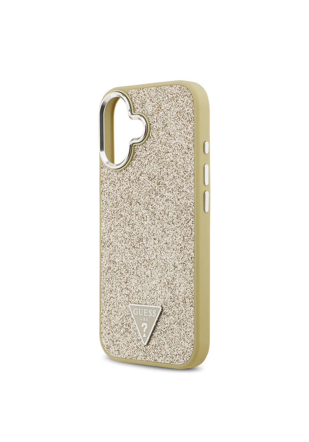 Apple iPhone 17 Kılıf Guess Orijinal Lisanslı Manyetik Şarj Uyumlu Metal Kamera Çerçeveli Üçgen Logolu Glitter Kapak