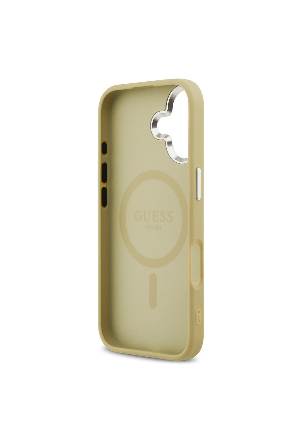 Apple iPhone 17 Kılıf Guess Orijinal Lisanslı Manyetik Şarj Uyumlu Metal Kamera Çerçeveli Üçgen Logolu Glitter Kapak