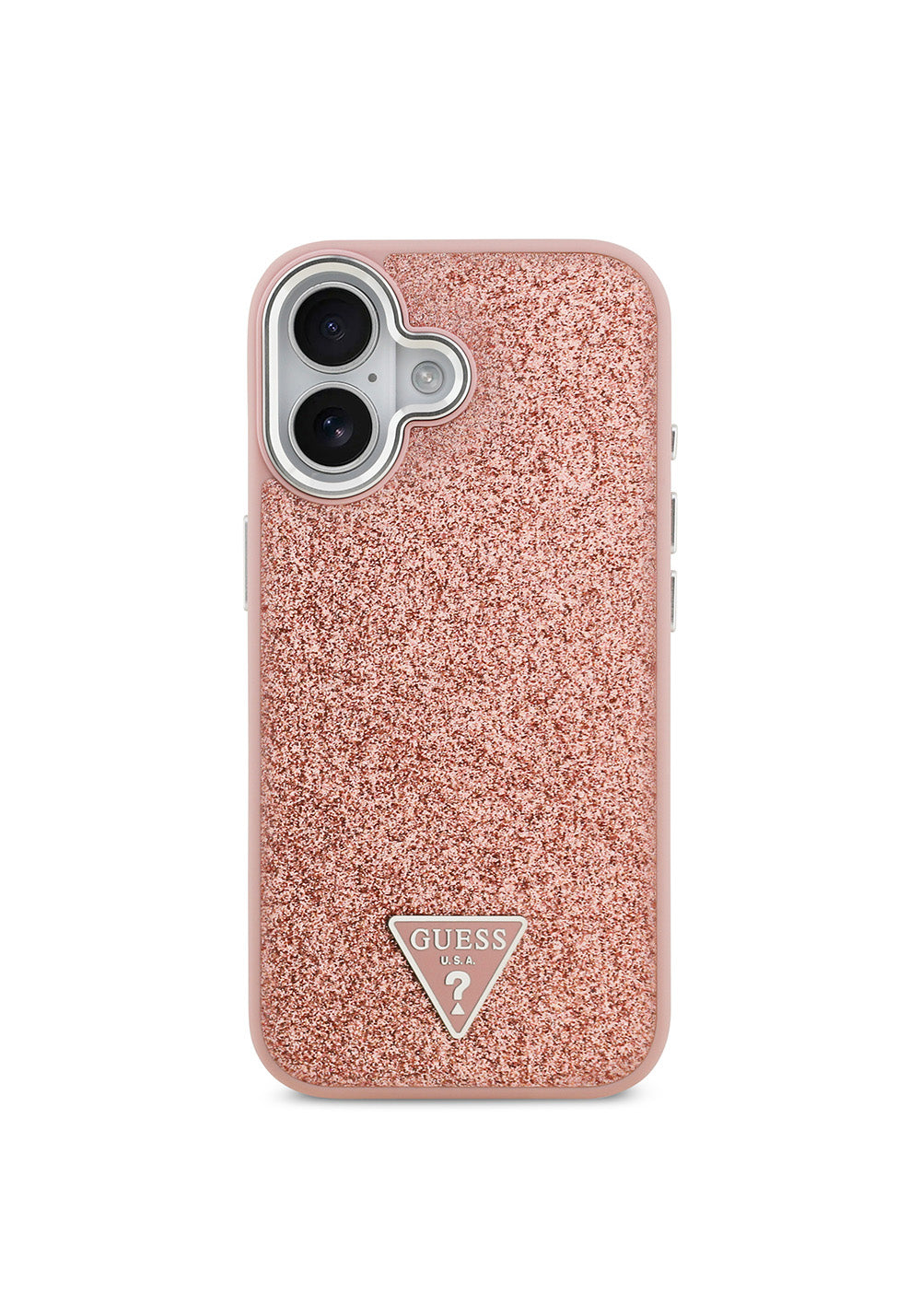 Apple iPhone 17 Kılıf Guess Orijinal Lisanslı Manyetik Şarj Uyumlu Metal Kamera Çerçeveli Üçgen Logolu Glitter Kapak