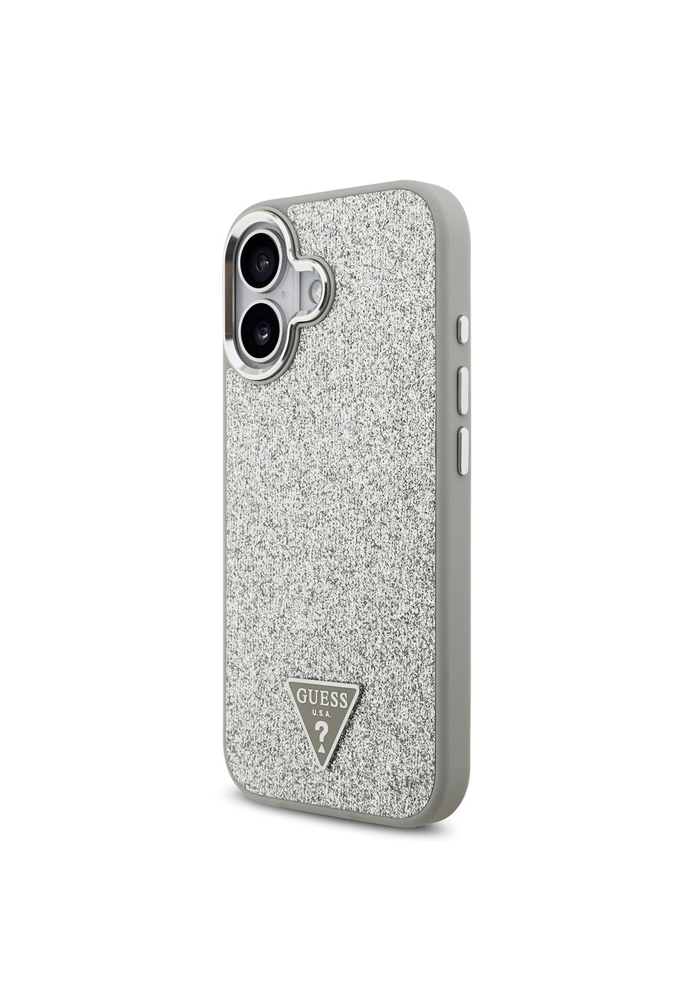 Apple iPhone 17 Kılıf Guess Orijinal Lisanslı Manyetik Şarj Uyumlu Metal Kamera Çerçeveli Üçgen Logolu Glitter Kapak