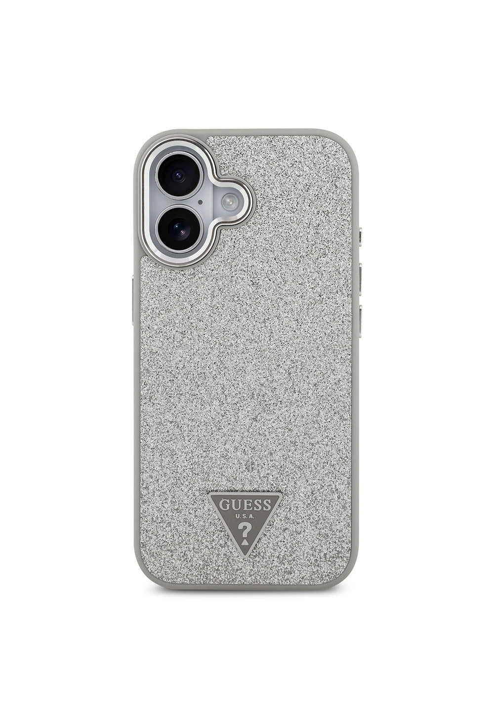 Apple iPhone 17 Kılıf Guess Orijinal Lisanslı Manyetik Şarj Uyumlu Metal Kamera Çerçeveli Üçgen Logolu Glitter Kapak