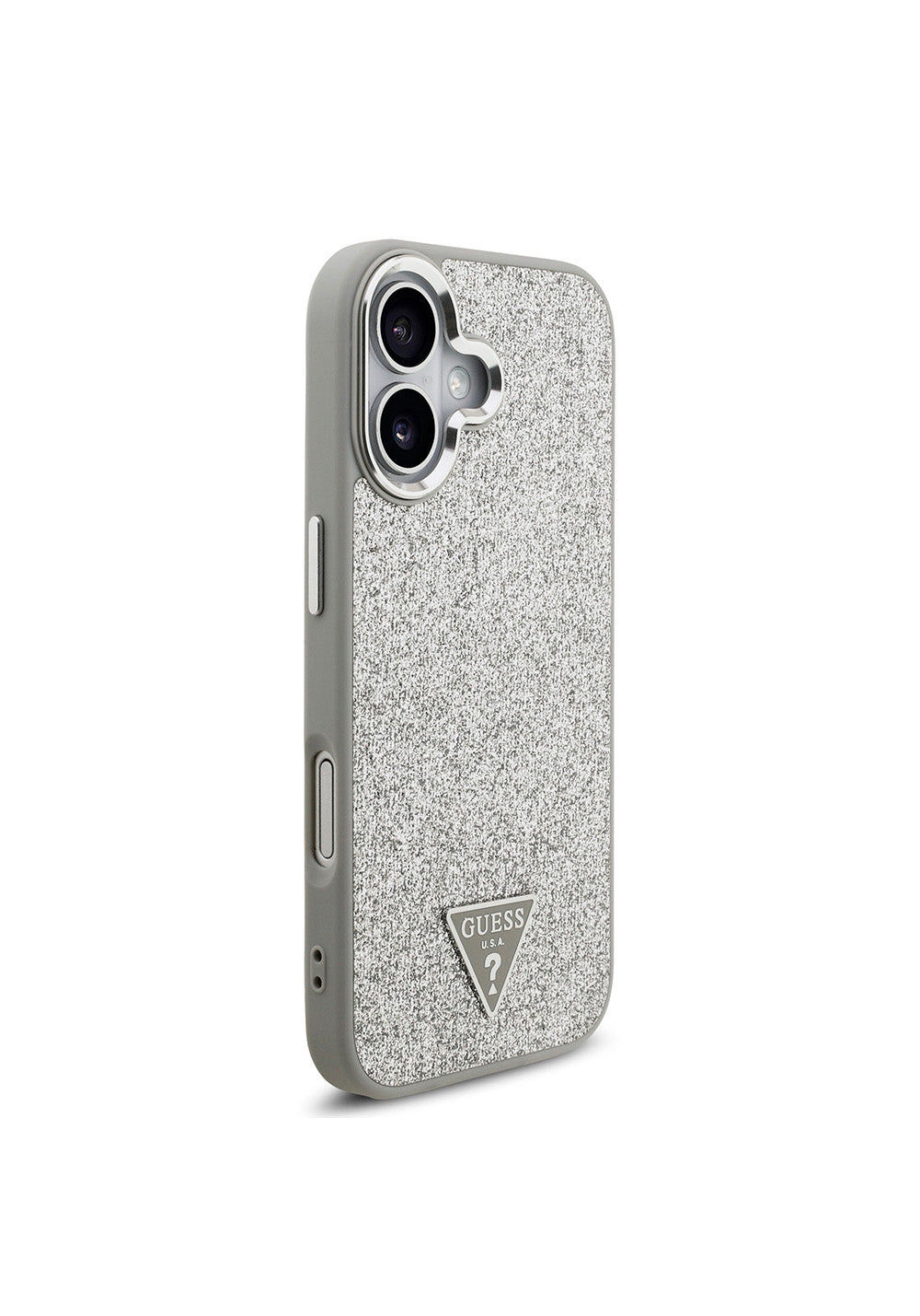 Apple iPhone 17 Kılıf Guess Orijinal Lisanslı Manyetik Şarj Uyumlu Metal Kamera Çerçeveli Üçgen Logolu Glitter Kapak