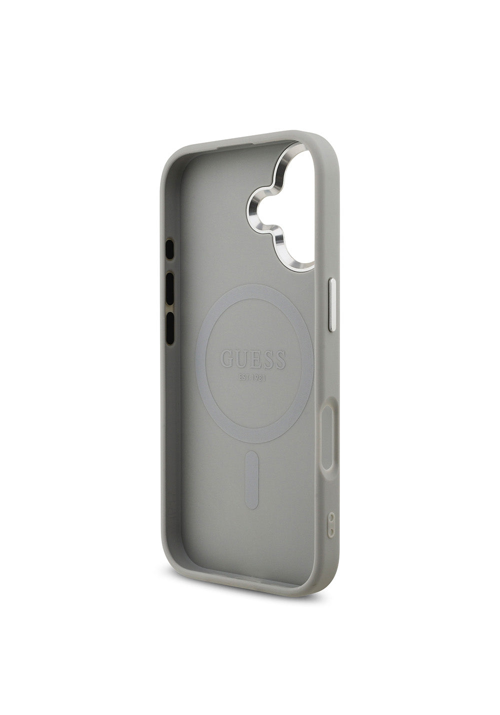 Apple iPhone 17 Kılıf Guess Orijinal Lisanslı Manyetik Şarj Uyumlu Metal Kamera Çerçeveli Üçgen Logolu Glitter Kapak