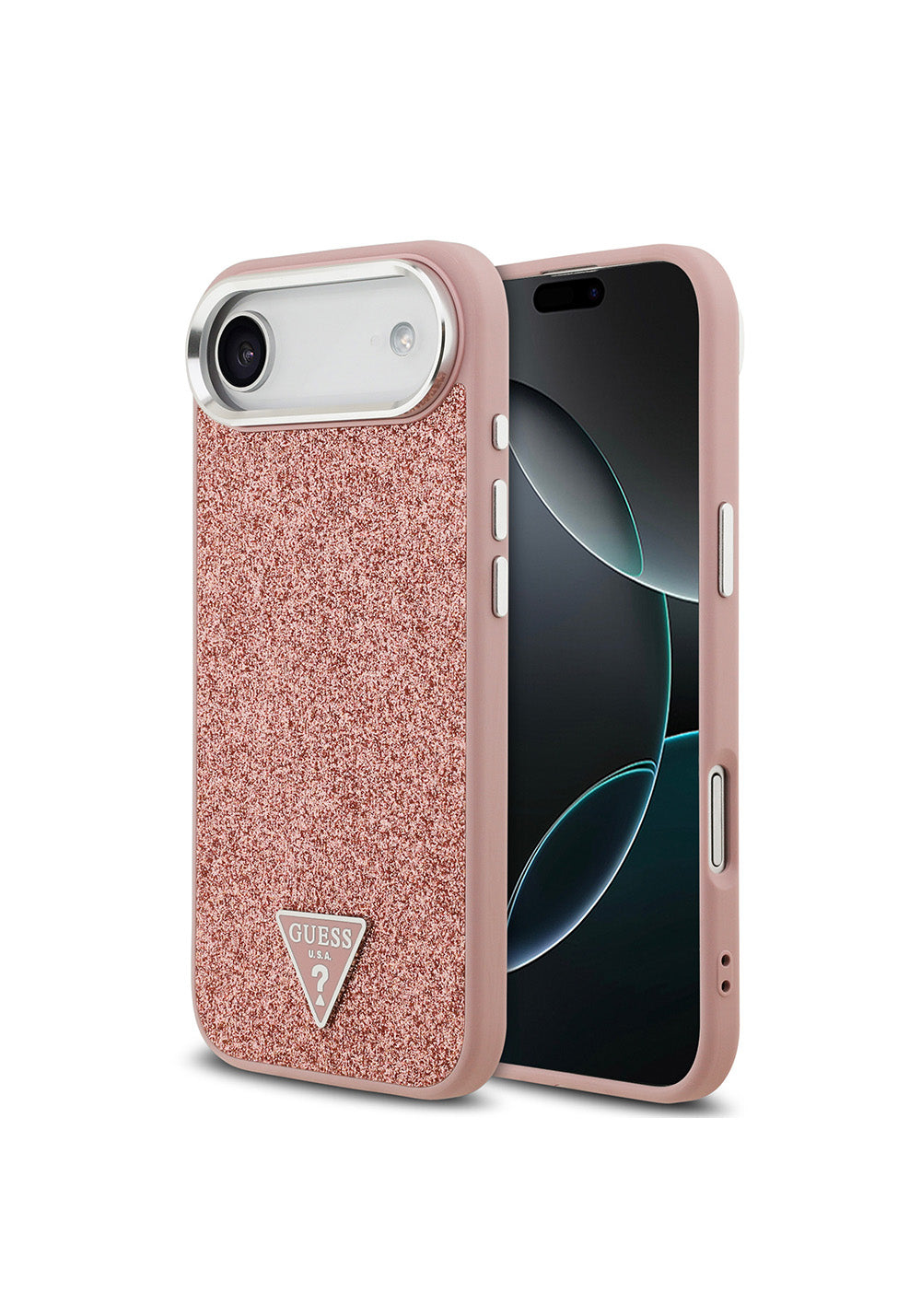 Apple iPhone 17 Air Kılıf Guess Orijinal Lisanslı Manyetik Şarj Uyumlu Metal Kamera Çerçeveli Üçgen Logolu Glitter Kapak