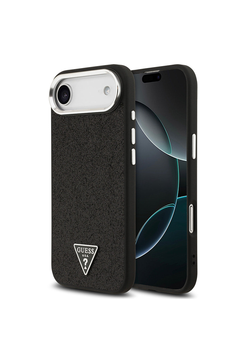 Apple iPhone 17 Air Kılıf Guess Orijinal Lisanslı Manyetik Şarj Uyumlu Metal Kamera Çerçeveli Üçgen Logolu Glitter Kapak