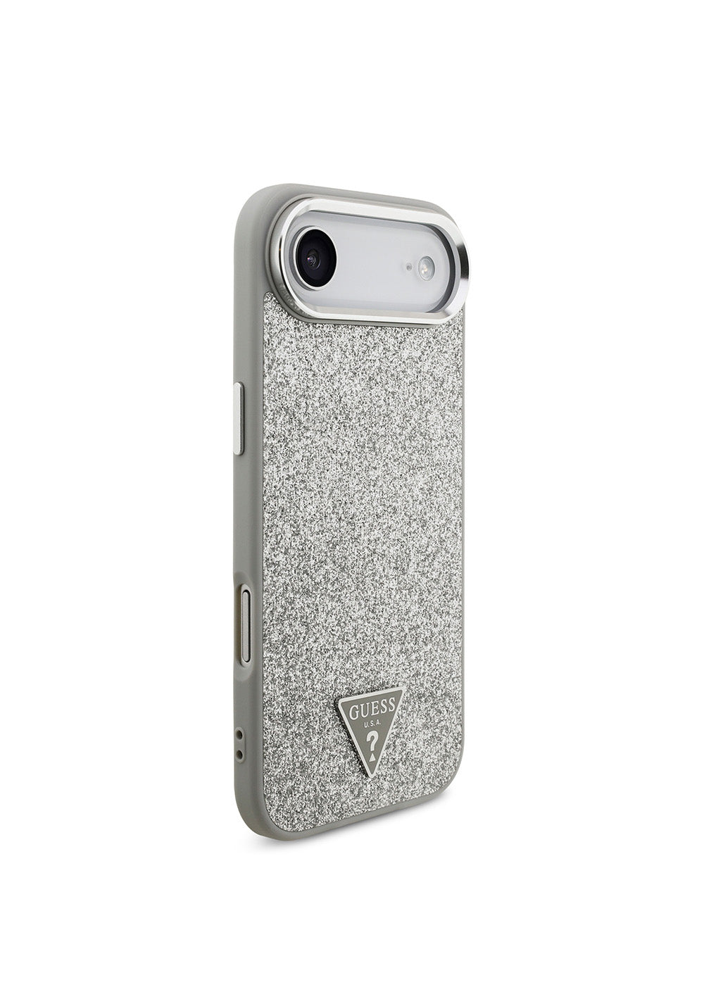 Apple iPhone 17 Air Kılıf Guess Orijinal Lisanslı Manyetik Şarj Uyumlu Metal Kamera Çerçeveli Üçgen Logolu Glitter Kapak