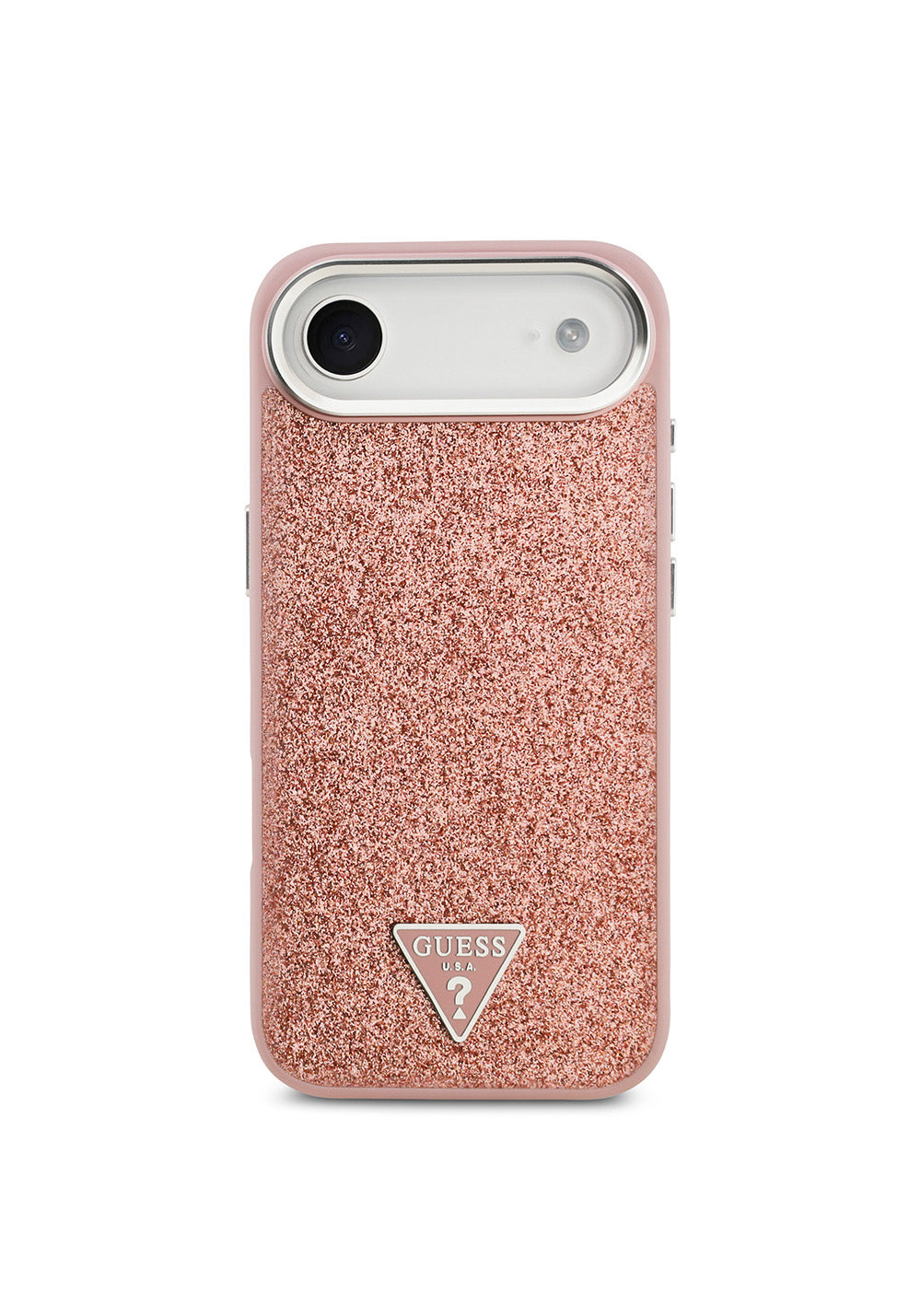 Apple iPhone 17 Air Kılıf Guess Orijinal Lisanslı Manyetik Şarj Uyumlu Metal Kamera Çerçeveli Üçgen Logolu Glitter Kapak