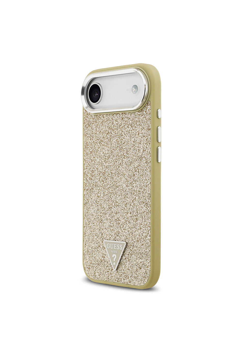 Apple iPhone 17 Air Kılıf Guess Orijinal Lisanslı Manyetik Şarj Uyumlu Metal Kamera Çerçeveli Üçgen Logolu Glitter Kapak
