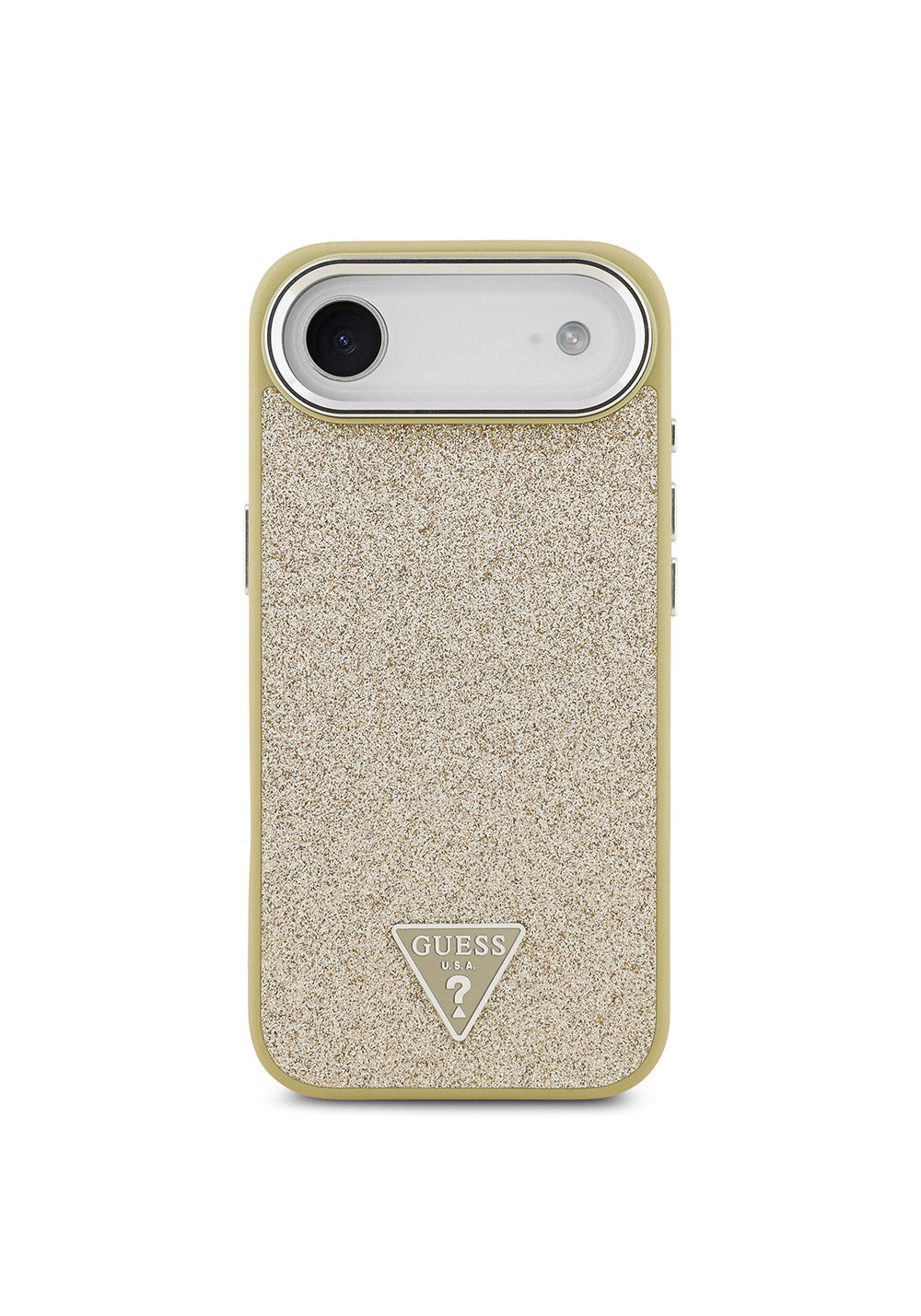 Apple iPhone 17 Air Kılıf Guess Orijinal Lisanslı Manyetik Şarj Uyumlu Metal Kamera Çerçeveli Üçgen Logolu Glitter Kapak