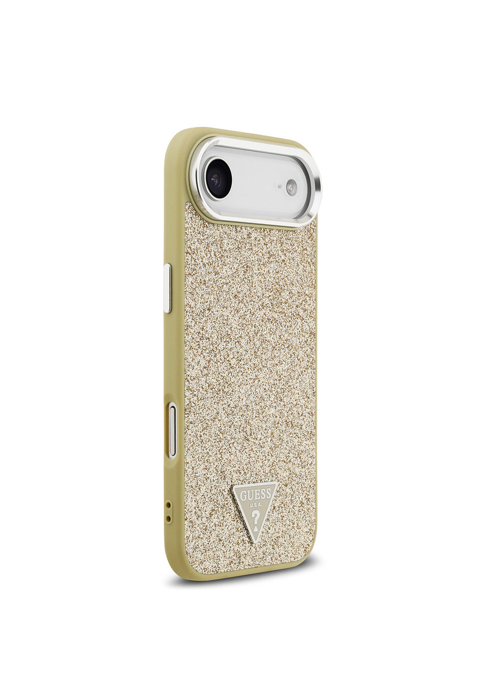 Apple iPhone 17 Air Kılıf Guess Orijinal Lisanslı Manyetik Şarj Uyumlu Metal Kamera Çerçeveli Üçgen Logolu Glitter Kapak