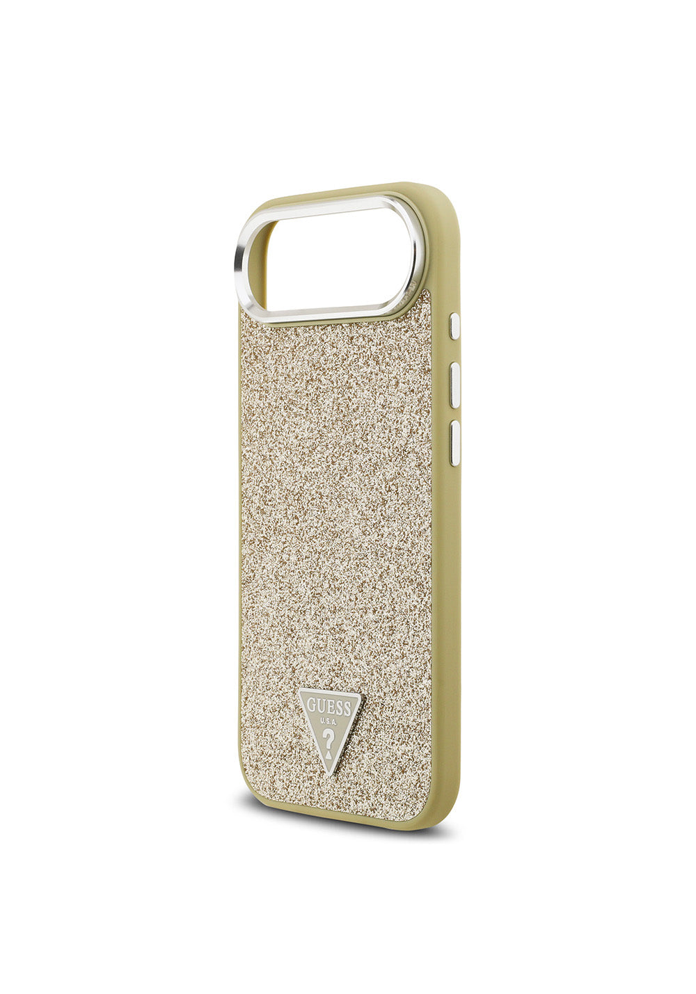 Apple iPhone 17 Air Kılıf Guess Orijinal Lisanslı Manyetik Şarj Uyumlu Metal Kamera Çerçeveli Üçgen Logolu Glitter Kapak