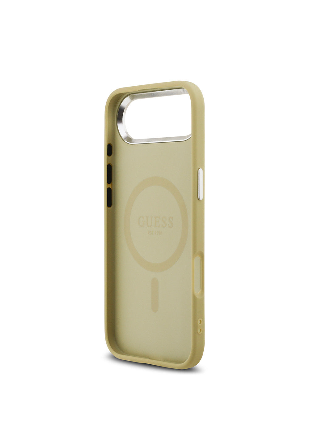 Apple iPhone 17 Air Kılıf Guess Orijinal Lisanslı Manyetik Şarj Uyumlu Metal Kamera Çerçeveli Üçgen Logolu Glitter Kapak