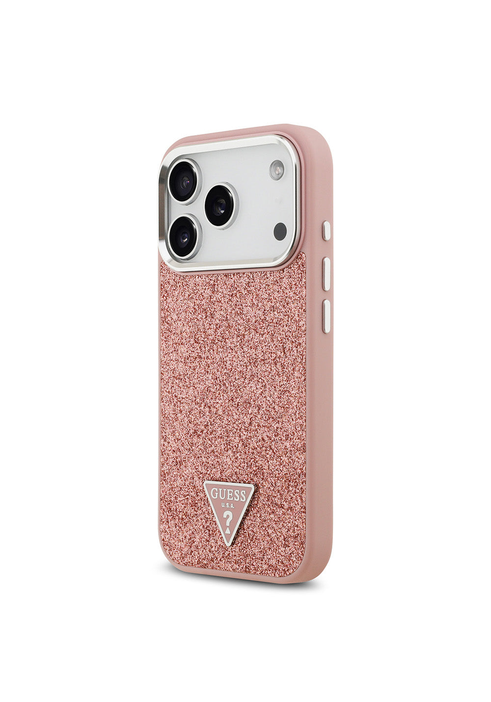 Apple iPhone 17 Pro Kılıf Guess Orijinal Lisanslı Manyetik Şarj Uyumlu Metal Kamera Çerçeveli Üçgen Logolu Glitter Kapak