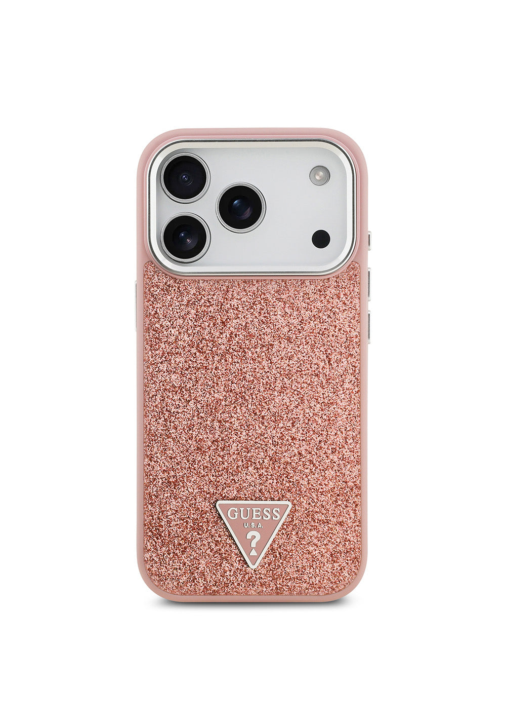Apple iPhone 17 Pro Kılıf Guess Orijinal Lisanslı Manyetik Şarj Uyumlu Metal Kamera Çerçeveli Üçgen Logolu Glitter Kapak