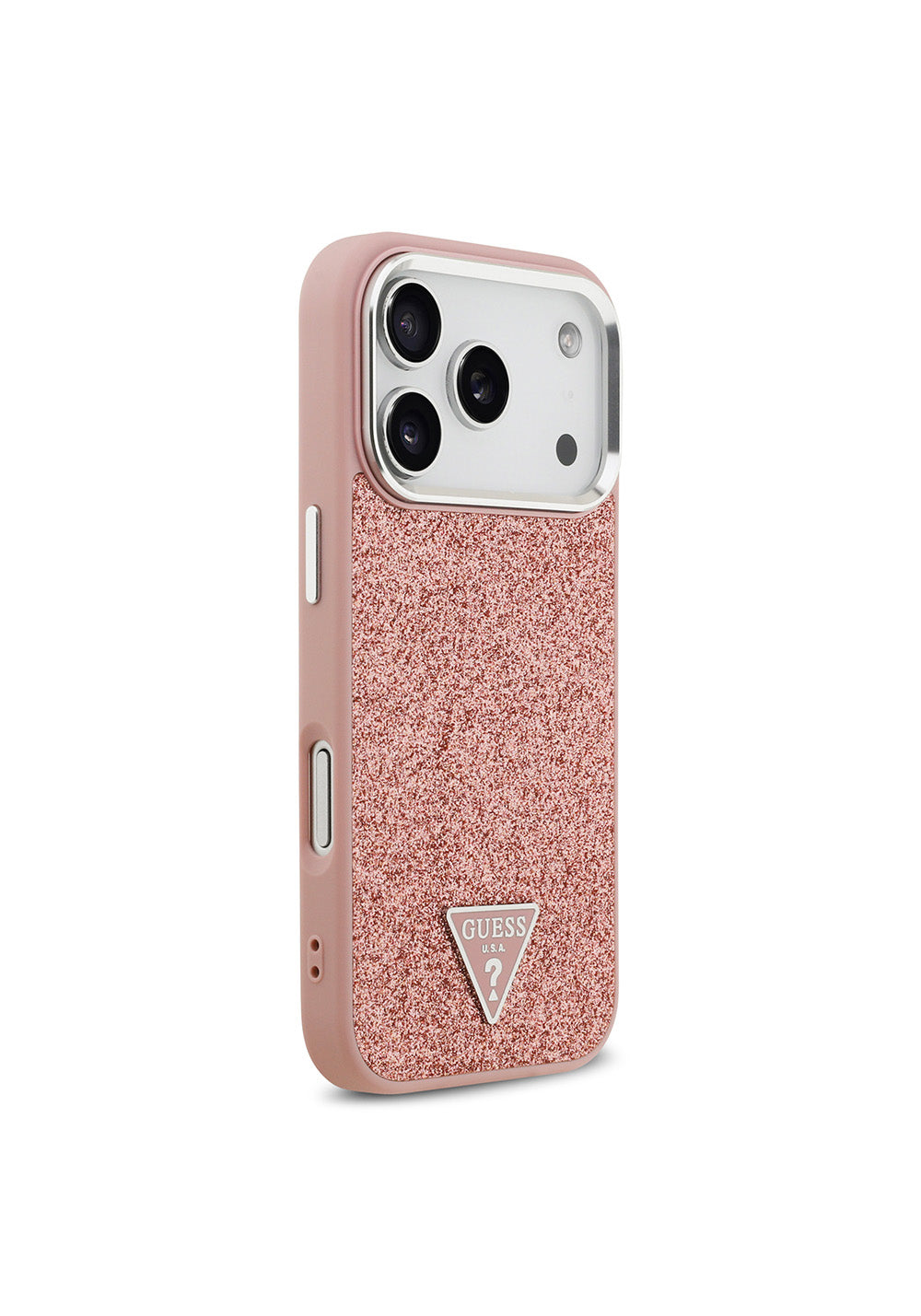 Apple iPhone 17 Pro Kılıf Guess Orijinal Lisanslı Manyetik Şarj Uyumlu Metal Kamera Çerçeveli Üçgen Logolu Glitter Kapak