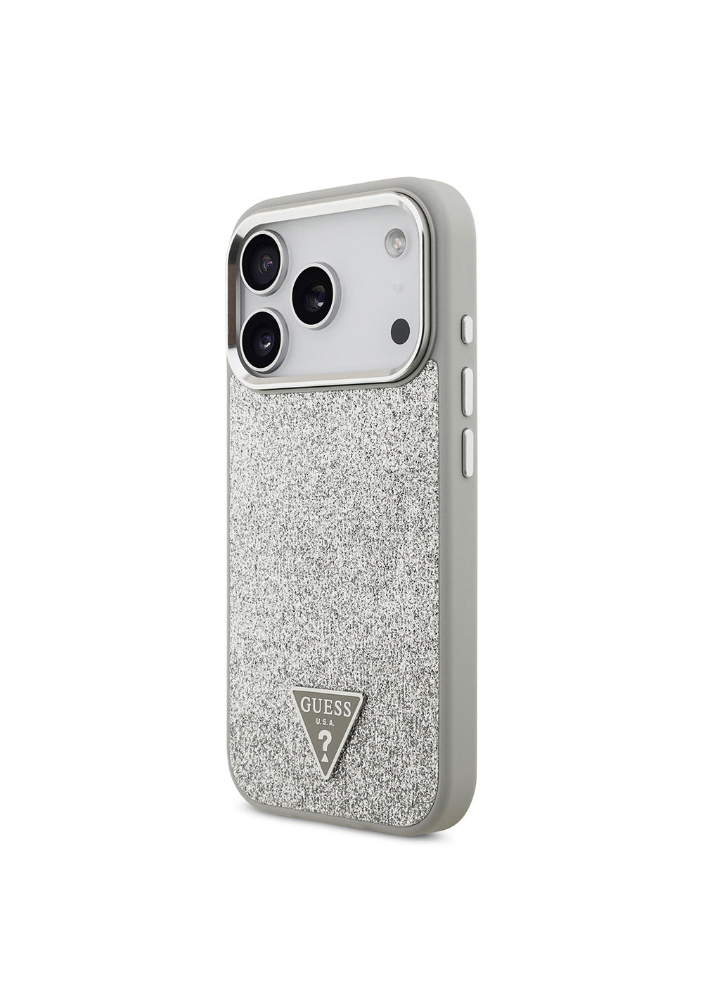 Apple iPhone 17 Pro Kılıf Guess Orijinal Lisanslı Manyetik Şarj Uyumlu Metal Kamera Çerçeveli Üçgen Logolu Glitter Kapak