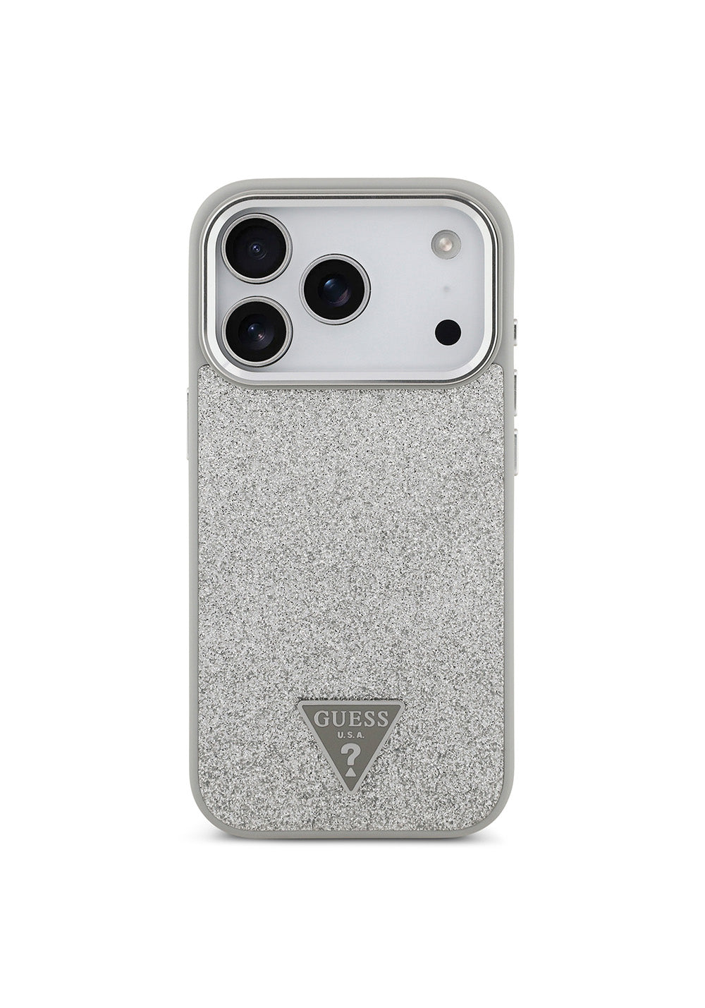 Apple iPhone 17 Pro Kılıf Guess Orijinal Lisanslı Manyetik Şarj Uyumlu Metal Kamera Çerçeveli Üçgen Logolu Glitter Kapak
