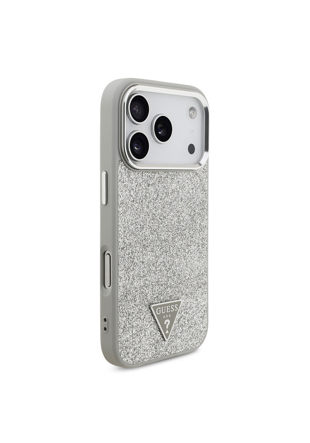 Apple iPhone 17 Pro Kılıf Guess Orijinal Lisanslı Manyetik Şarj Uyumlu Metal Kamera Çerçeveli Üçgen Logolu Glitter Kapak