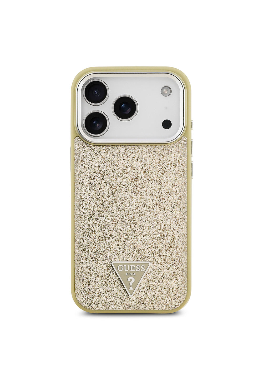Apple iPhone 17 Pro Kılıf Guess Orijinal Lisanslı Manyetik Şarj Uyumlu Metal Kamera Çerçeveli Üçgen Logolu Glitter Kapak