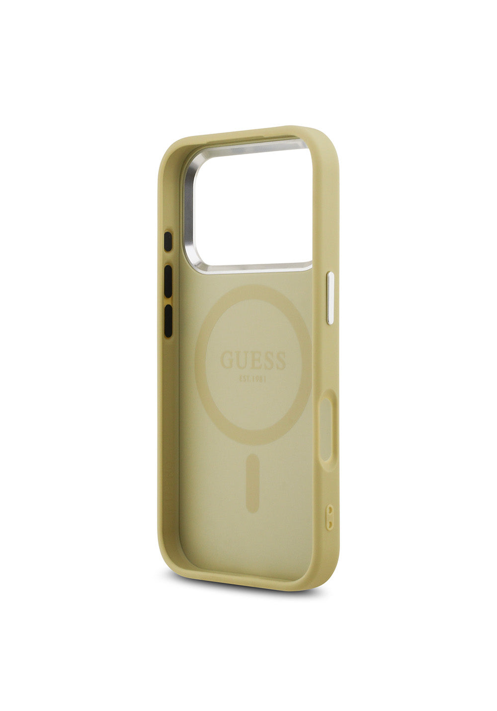 Apple iPhone 17 Pro Kılıf Guess Orijinal Lisanslı Manyetik Şarj Uyumlu Metal Kamera Çerçeveli Üçgen Logolu Glitter Kapak