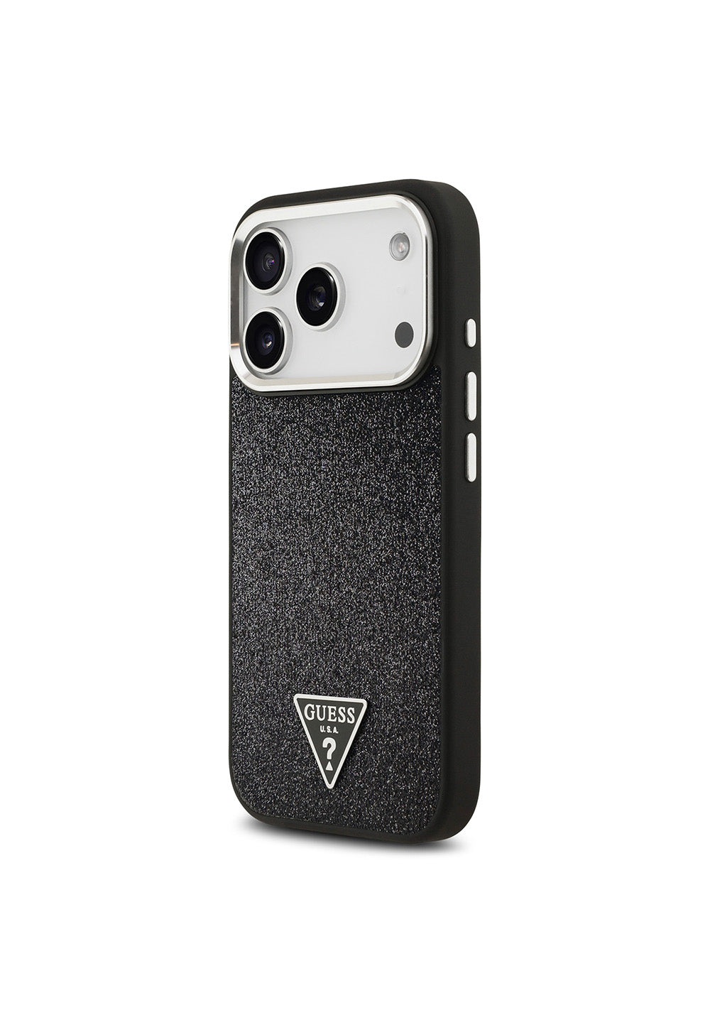 Apple iPhone 17 Pro Kılıf Guess Orijinal Lisanslı Manyetik Şarj Uyumlu Metal Kamera Çerçeveli Üçgen Logolu Glitter Kapak
