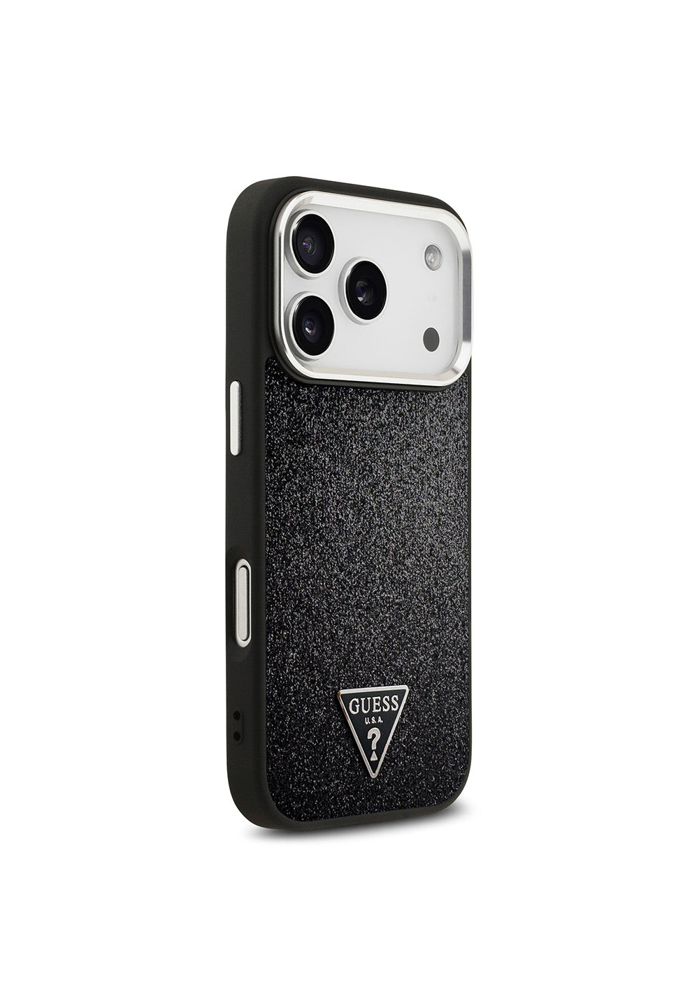 Apple iPhone 17 Pro Kılıf Guess Orijinal Lisanslı Manyetik Şarj Uyumlu Metal Kamera Çerçeveli Üçgen Logolu Glitter Kapak