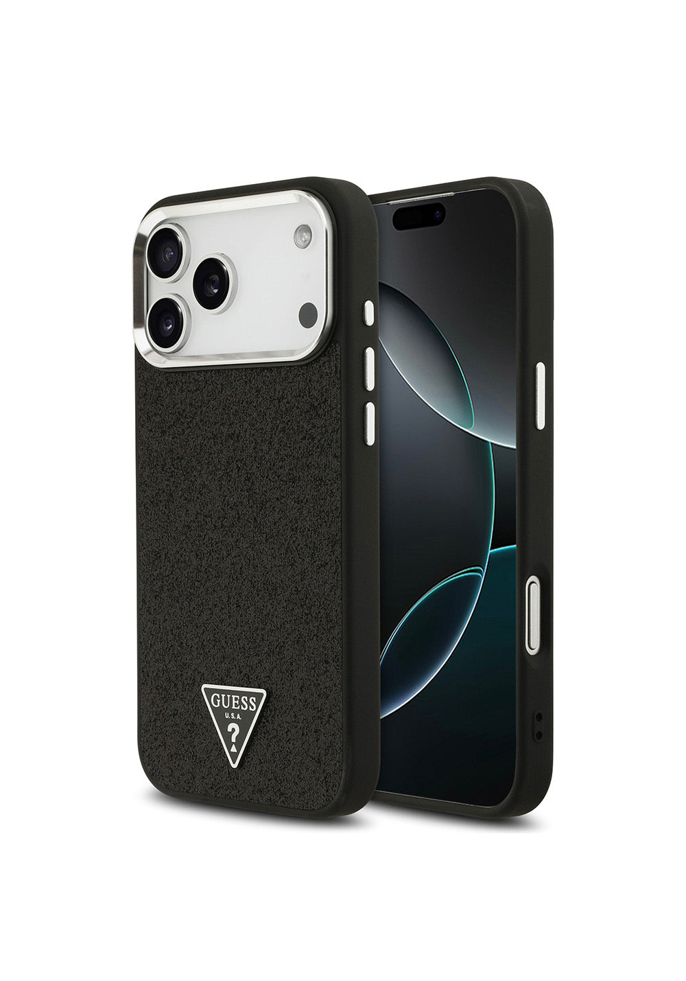 Apple iPhone 17 Pro Max Kılıf Guess Orijinal Lisanslı Manyetik Şarj Uyumlu Metal Kamera Çerçeveli Üçgen Logolu Glitter Kapak