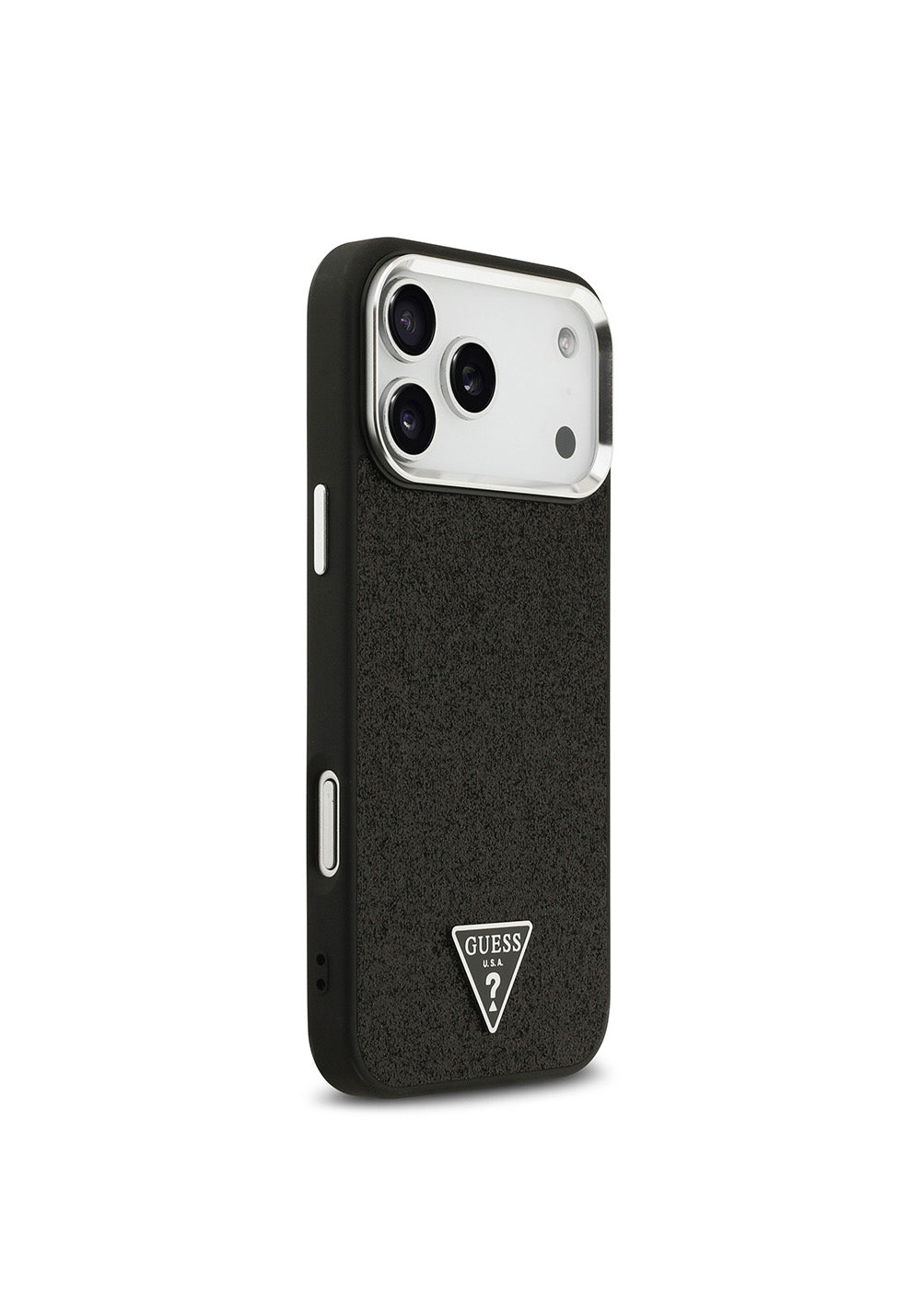 Apple iPhone 17 Pro Max Kılıf Guess Orijinal Lisanslı Manyetik Şarj Uyumlu Metal Kamera Çerçeveli Üçgen Logolu Glitter Kapak