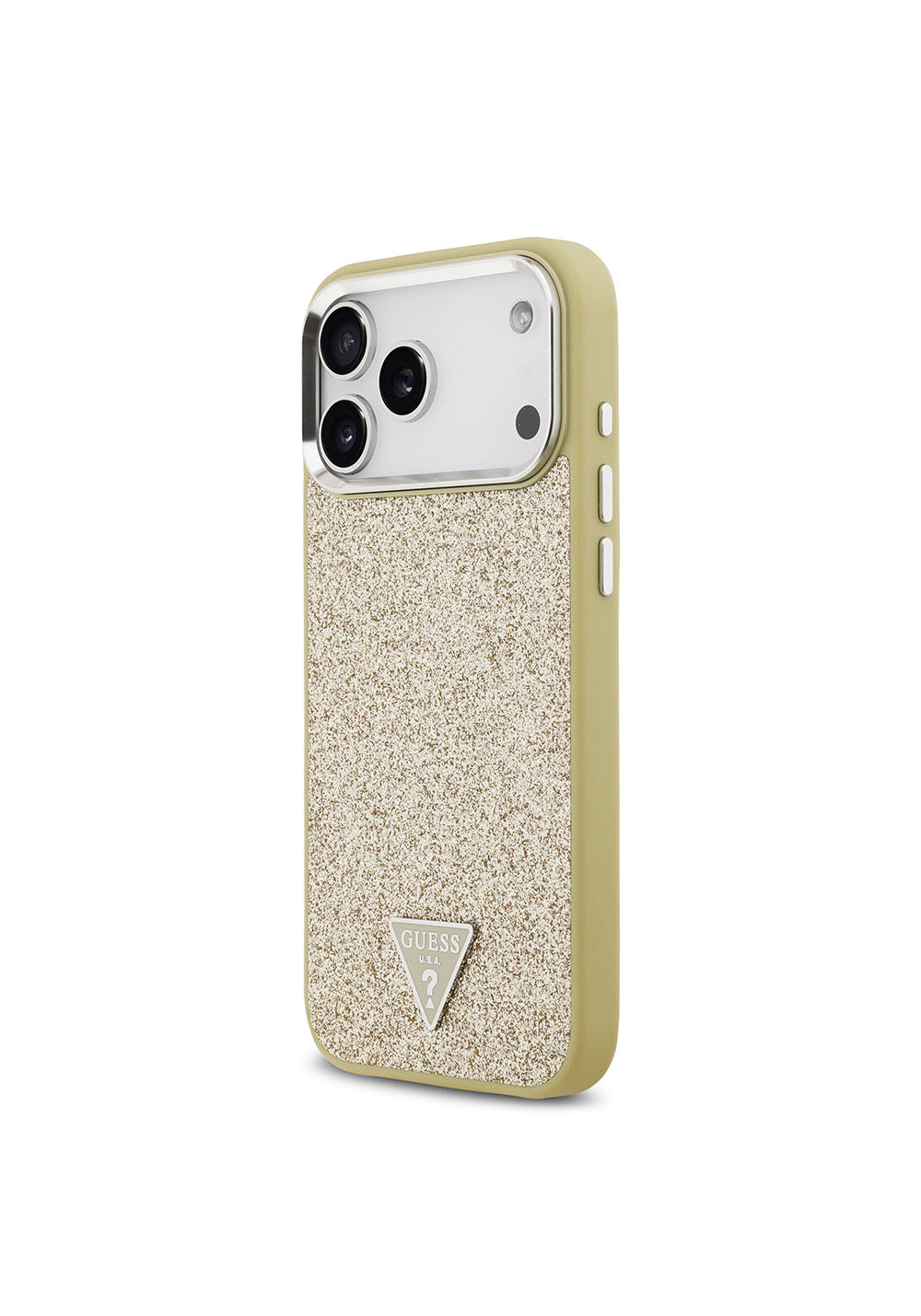 Apple iPhone 17 Pro Max Kılıf Guess Orijinal Lisanslı Manyetik Şarj Uyumlu Metal Kamera Çerçeveli Üçgen Logolu Glitter Kapak