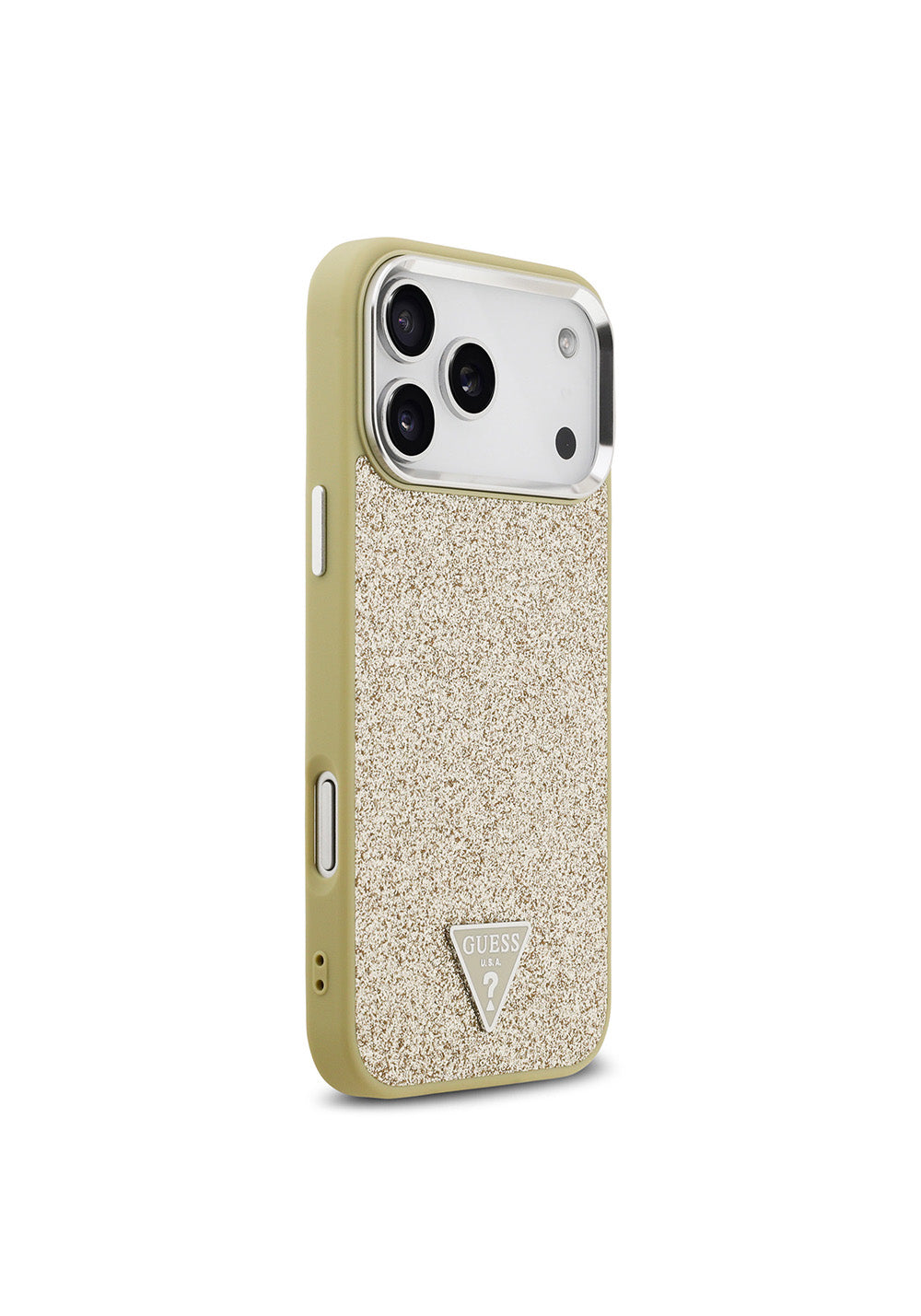 Apple iPhone 17 Pro Max Kılıf Guess Orijinal Lisanslı Manyetik Şarj Uyumlu Metal Kamera Çerçeveli Üçgen Logolu Glitter Kapak