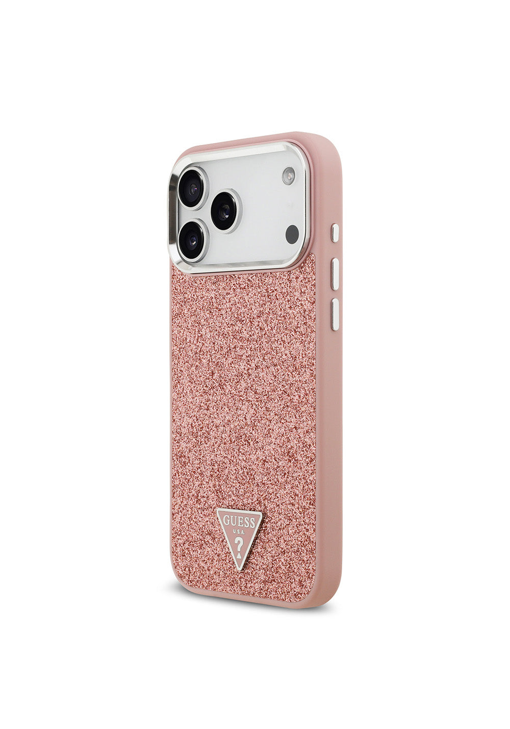 Apple iPhone 17 Pro Max Kılıf Guess Orijinal Lisanslı Manyetik Şarj Uyumlu Metal Kamera Çerçeveli Üçgen Logolu Glitter Kapak